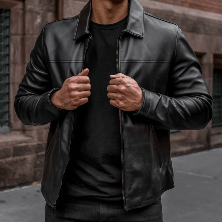 Veste en cuir noir élégante pour homme