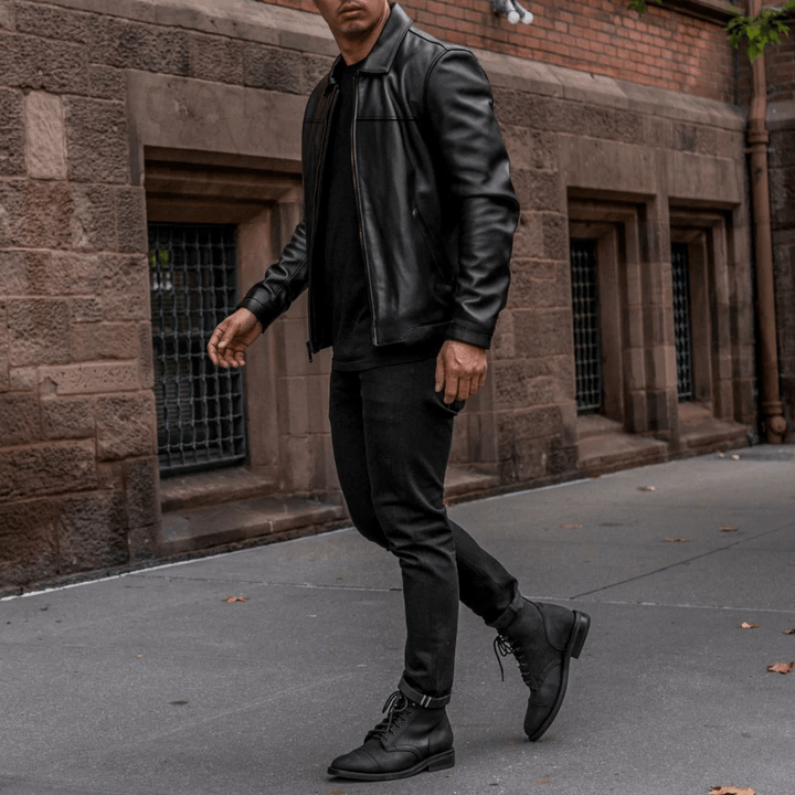 Veste en cuir noir élégante pour homme